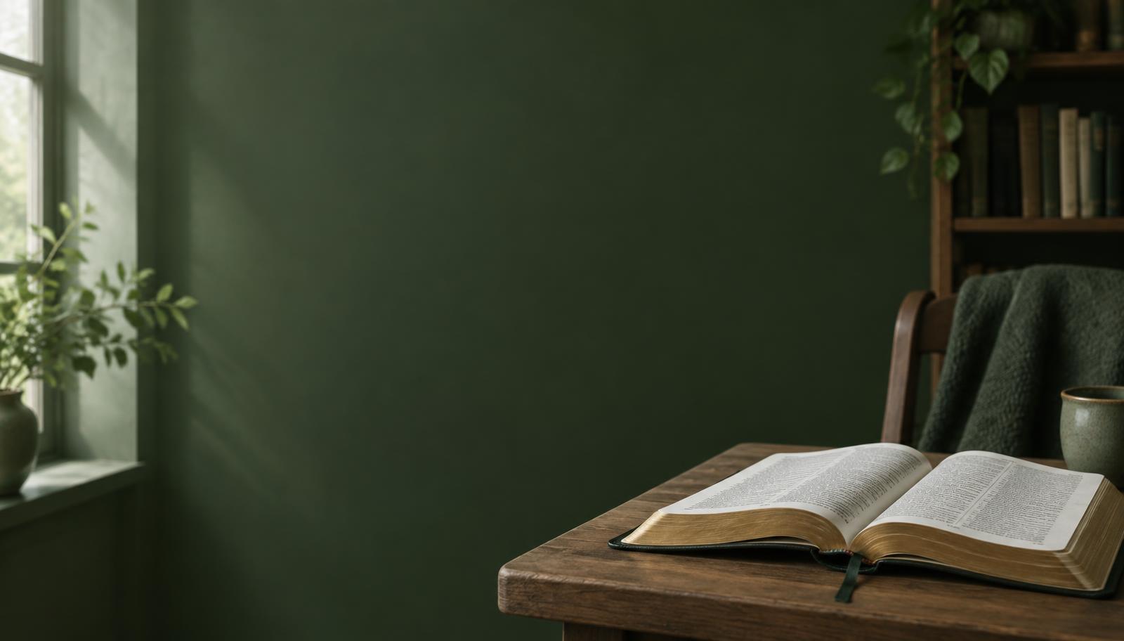 Eine aufgeschlagene Bibel in einem ruhigen Leseraum